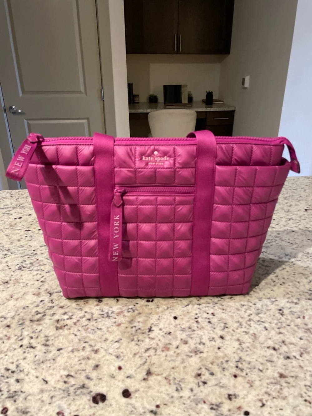 kate spade Quilted Hot Pink Tote with Front Zip